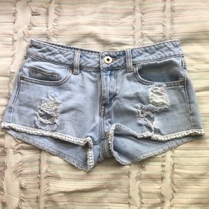 Light wash denim shorts